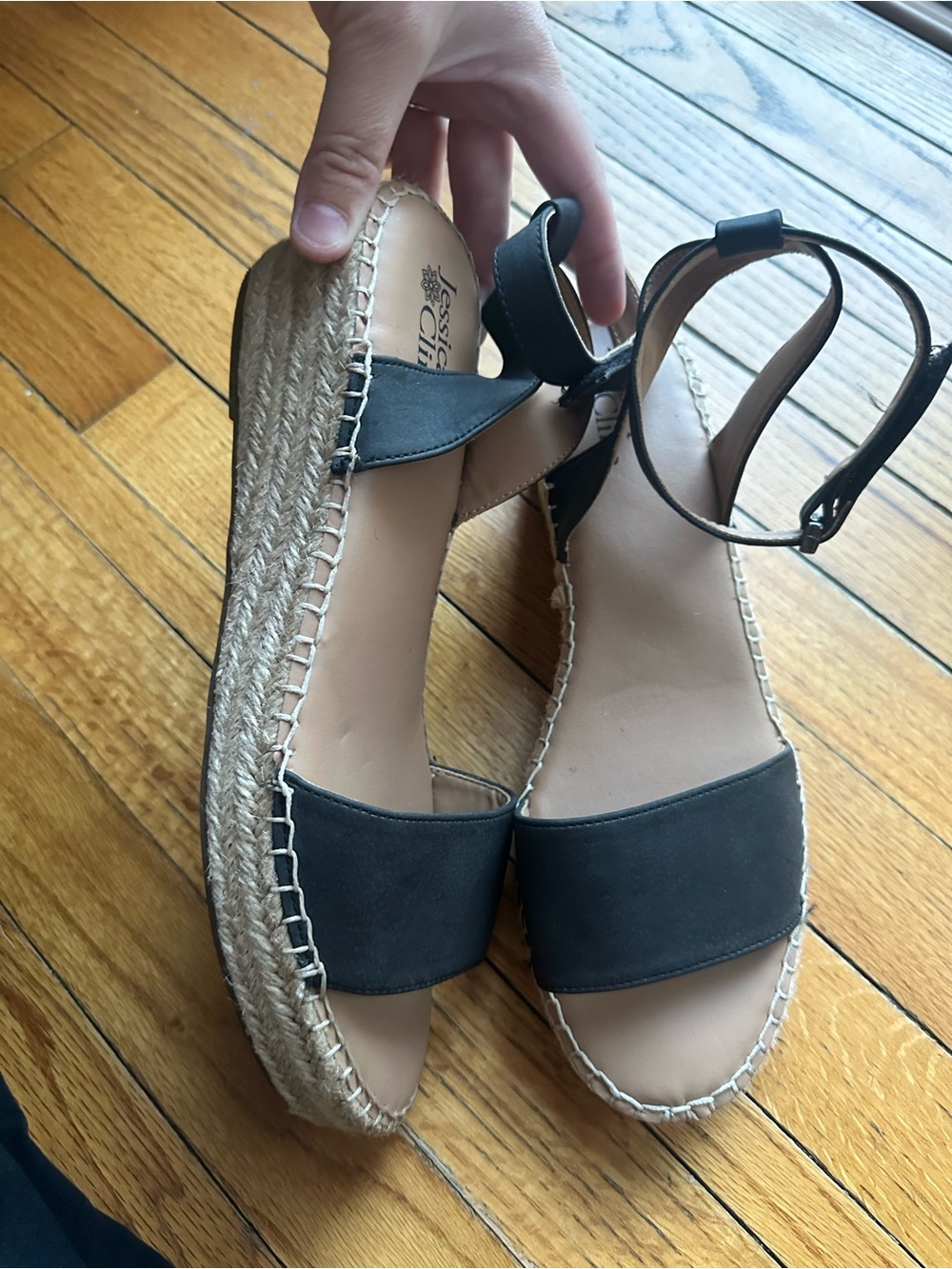 Black Ankle-Strap Espadrille Platform Sandals